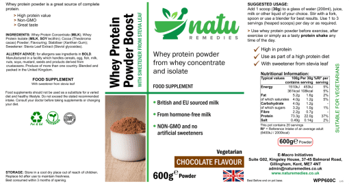 Naturemedies Whey Protein Powder Boost Chocolate 600g 21oz