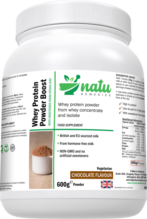 Naturemedies Whey Protein Powder Boost Chocolate 600g 21oz made in uk