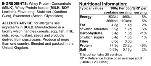 Naturemedies Whey Protein Powder Boost Vanilla 600g 21oz ingredients