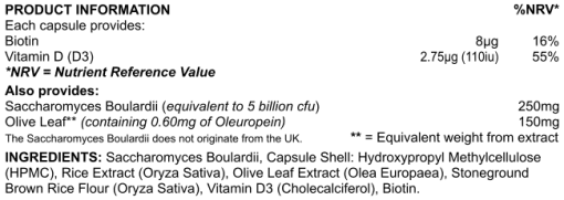 Olive Leaf _ Yeast Immuno Boost 30 caps Naturemedies UK-ingredients