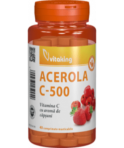 Vitamina C 500 mg cu acerola cu gust de capsuni - 40 compr Vitaking UK