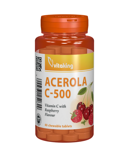 Vitamina C 500 mg cu acerola cu gust de zmeura - 40 compr Vitaking UK