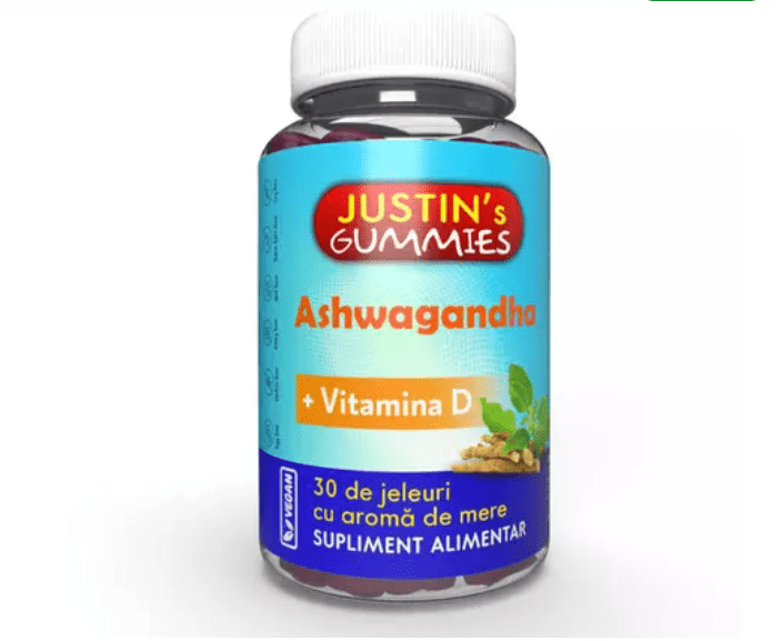 Jeleuri Ashwagandha + Vitamina D Justins, 30 bucati, Justin Pharma Exp 31/03/2026 3 Jeleuri Ashwagandha + Vitamina D Justins, 30 bucati, Justin Pharma