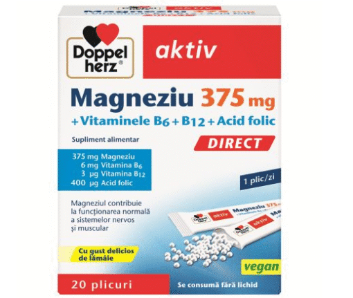 Magneziu 375 mg + Vitaminele B6 + B12 + Acid folic, Direct, 20 plicuri, Doppelherz