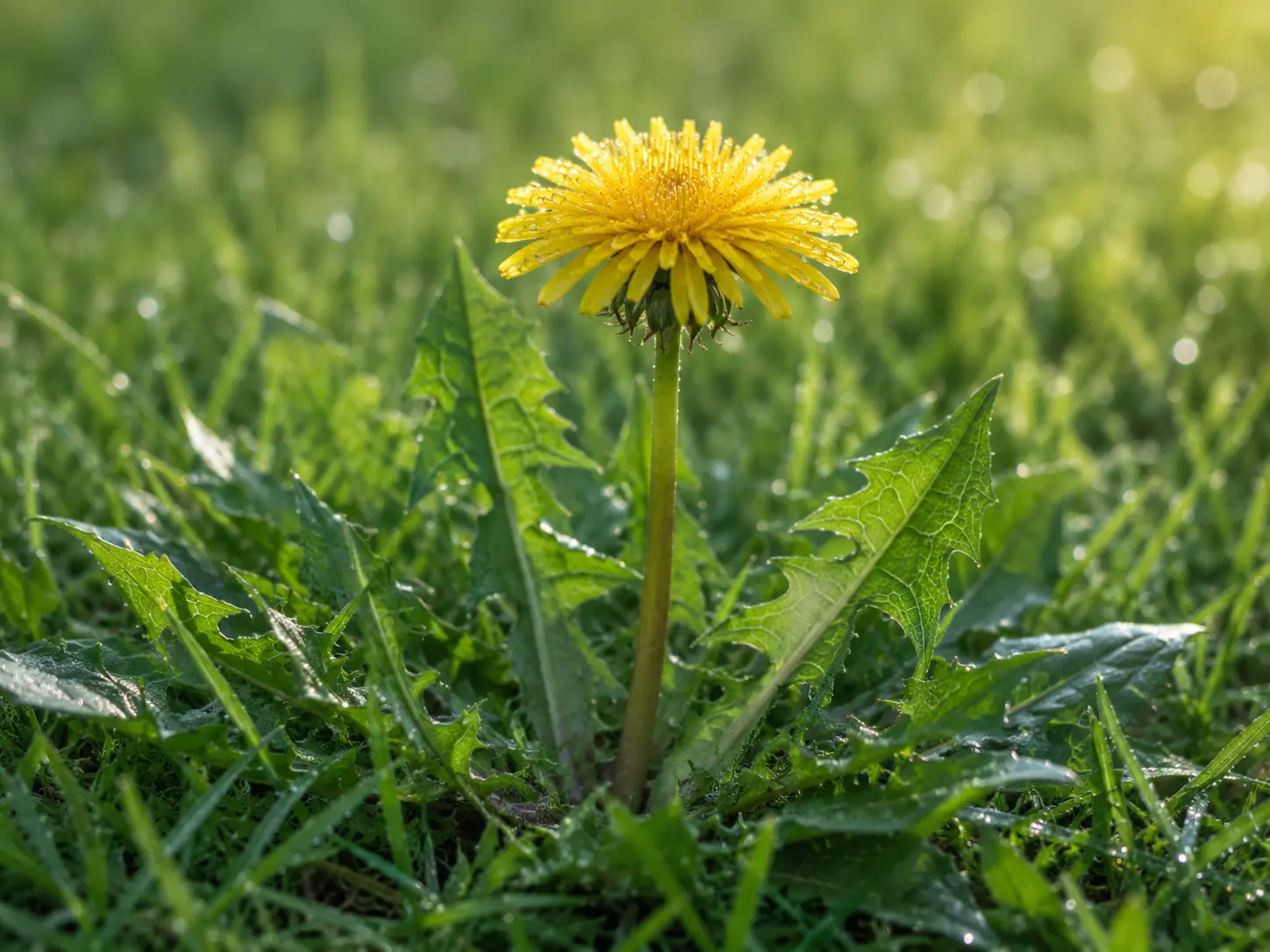 Dandelion (Taraxacum officinale) — păpădie in Romanian — fresh plant in bloom